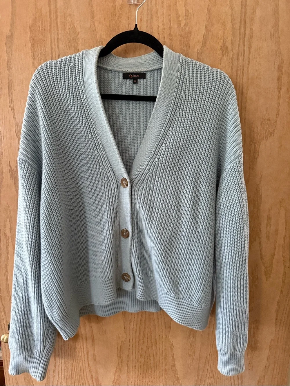 Quince Pale Blue Ribbed Fisherman Button-Front Cardigan